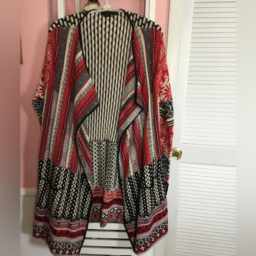 Desigual Sweater large EUC black red white cardigan rare stunning print
